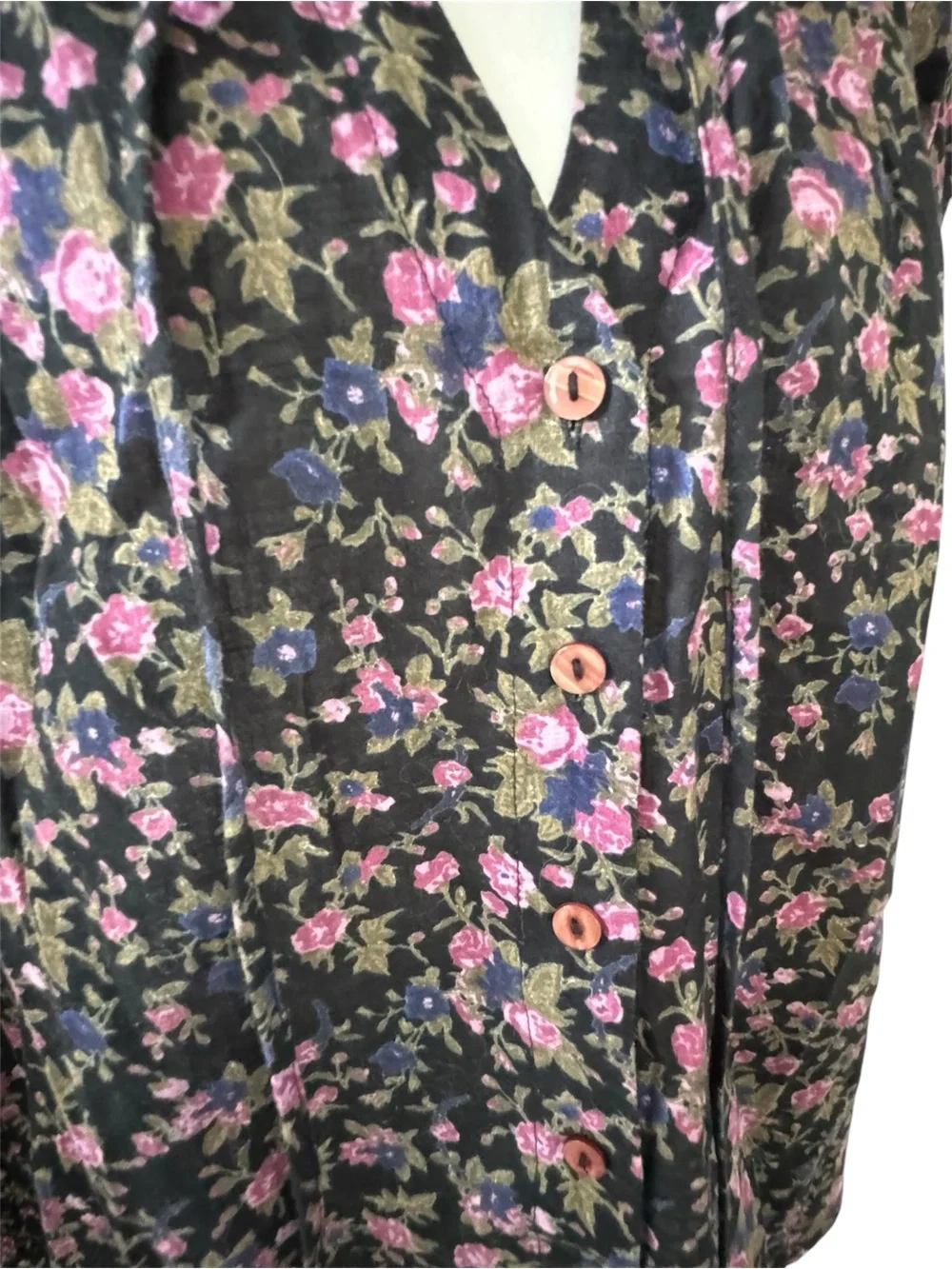 Free People Meant to Be Floral Tie Neck Puff Sleeve Blouse Black Pink XS Boho